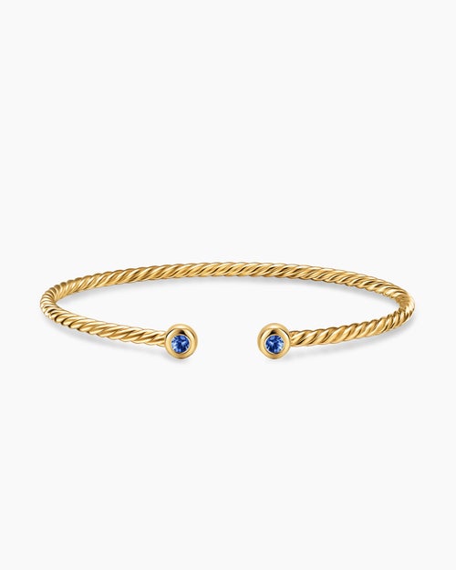 Bracelet rond Micro Cablespira® Flex en or jaune 18 carats avec saphirs bleus, 2,6 mm femmes