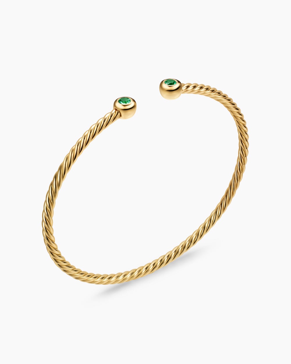 Womens Micro Cablespira® Flex Round Bracelet in 18ct Yellow Gold with Emeralds, 2.6mm