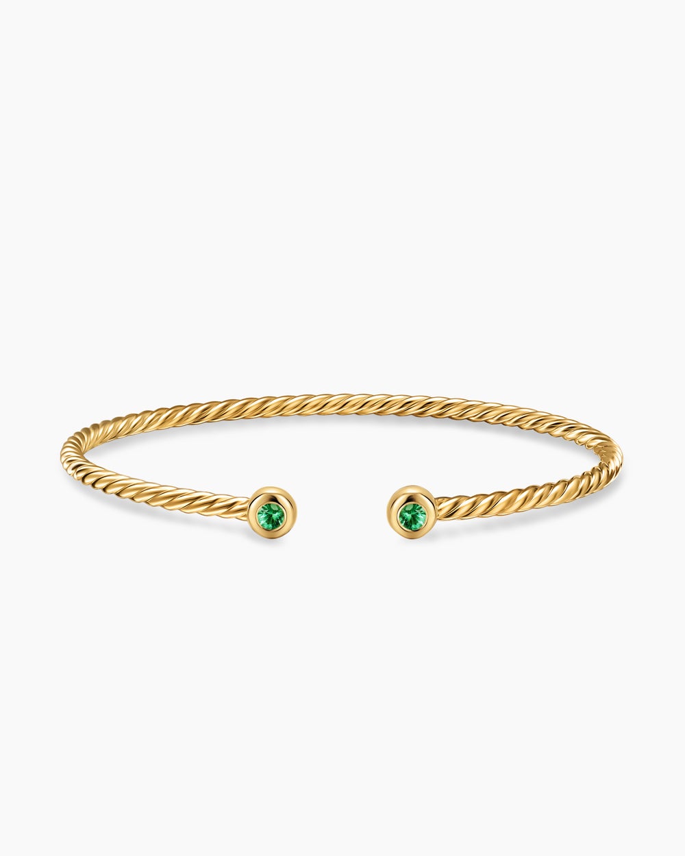Womens Micro Cablespira® Flex Round Bracelet in 18ct Yellow Gold with Emeralds, 2.6mm