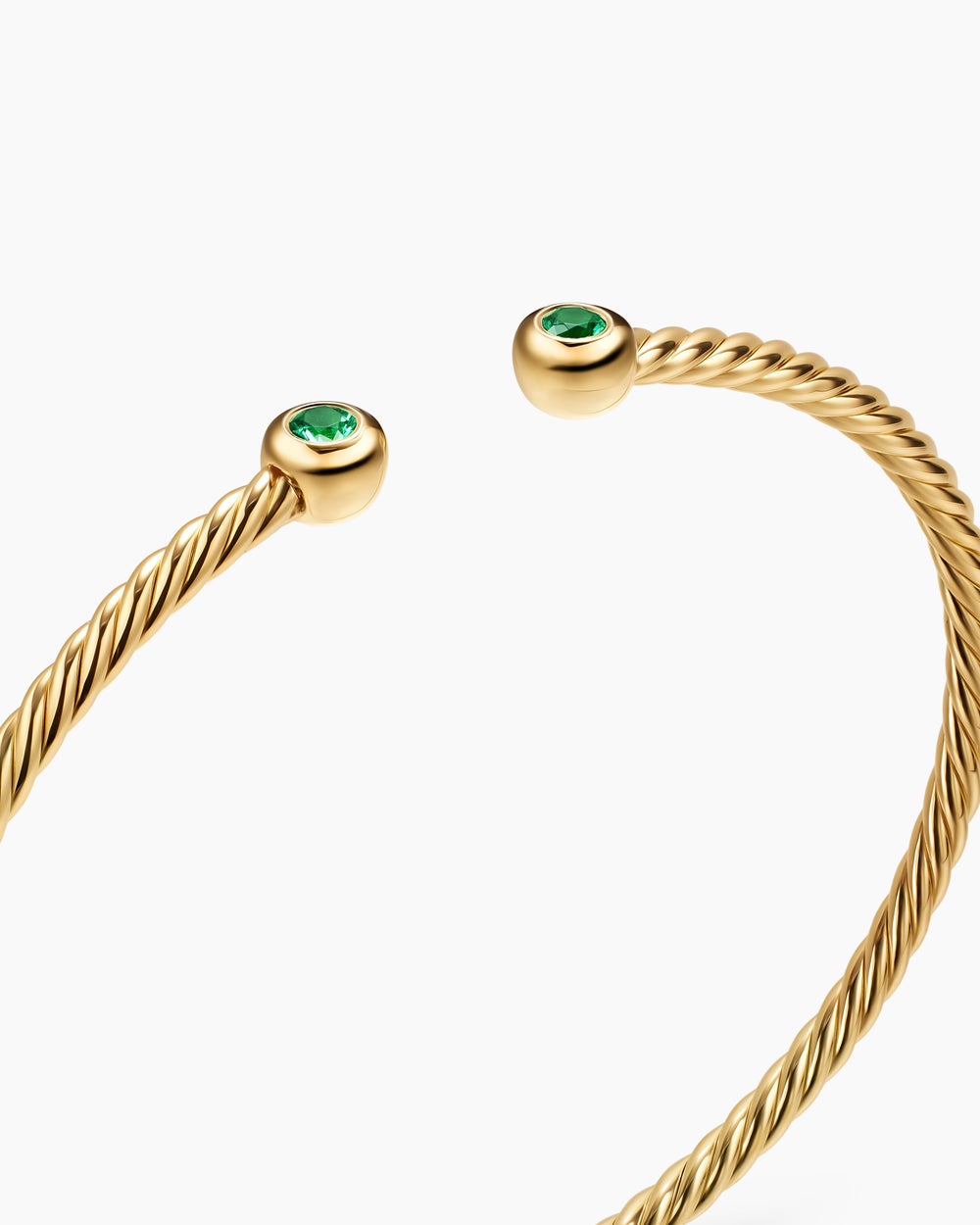 Womens Micro Cablespira® Flex Round Bracelet in 18ct Yellow Gold with Emeralds, 2.6mm