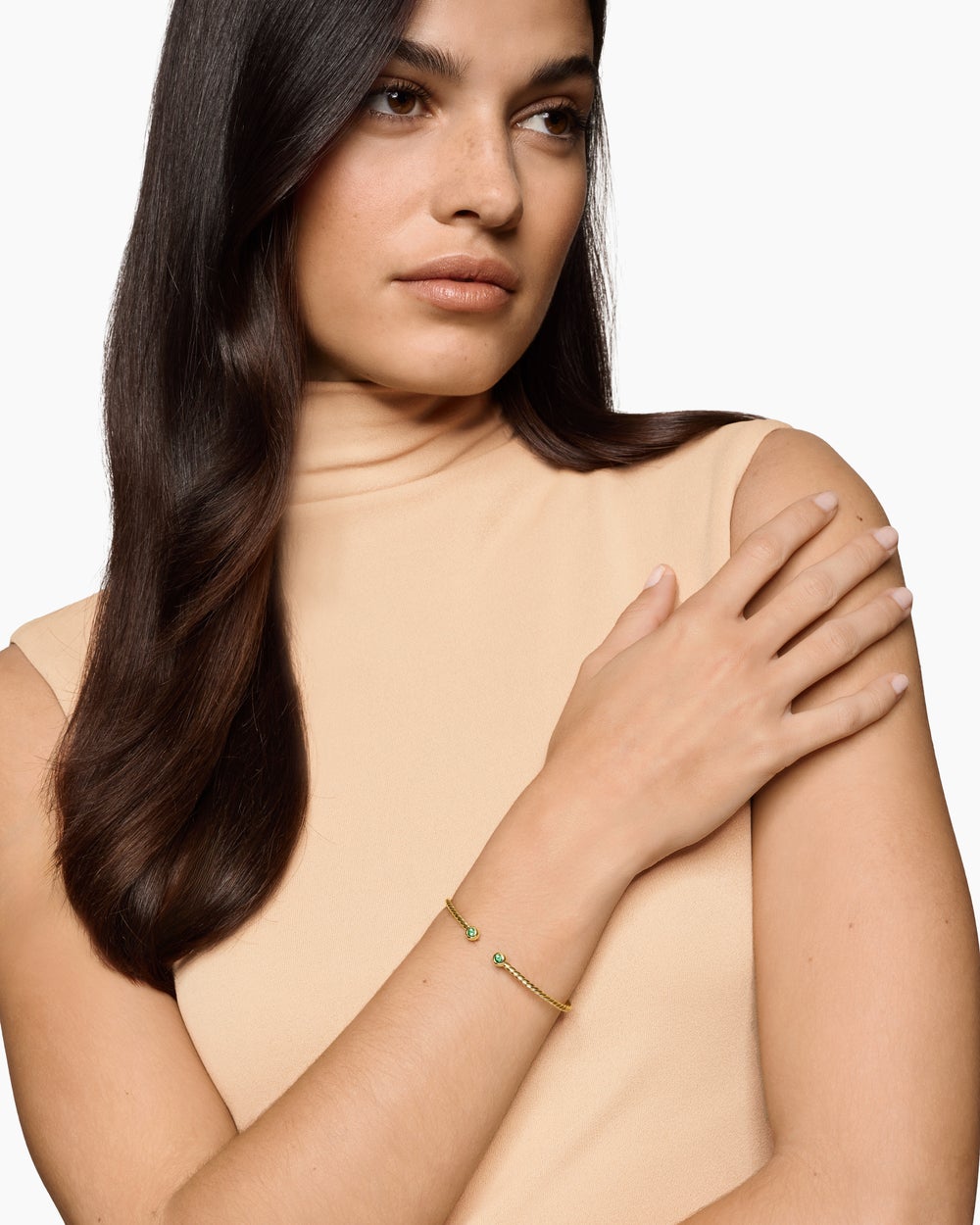 Womens Micro Cablespira® Flex Round Bracelet in 18ct Yellow Gold with Emeralds, 2.6mm