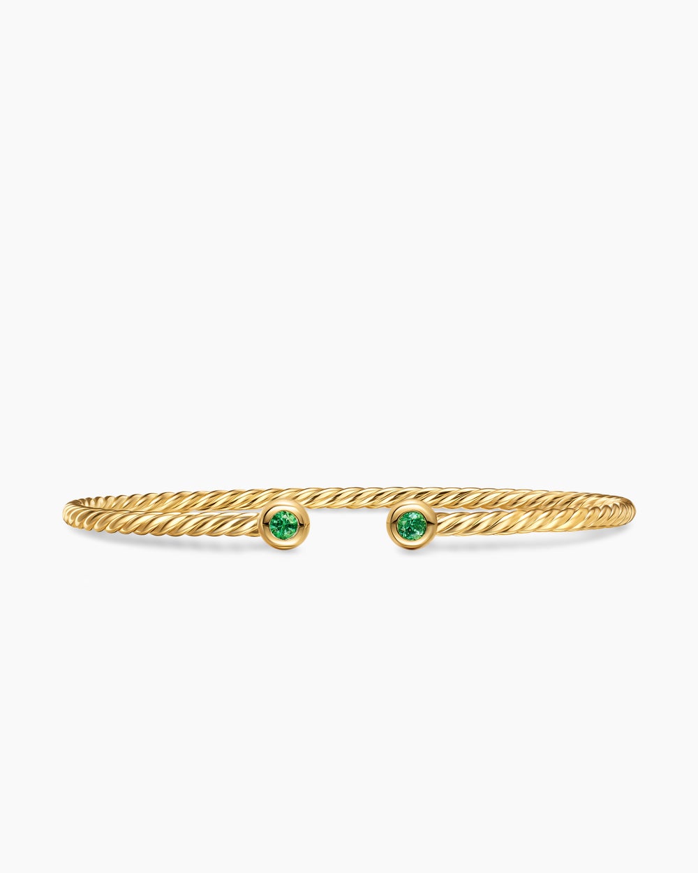 Womens Micro Cablespira® Flex Round Bracelet in 18ct Yellow Gold with Emeralds, 2.6mm