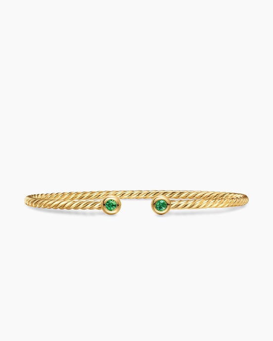 Micro Cablespira® Flex Round Bracelet in 18K Yellow Gold with Emeralds, 2.6mm