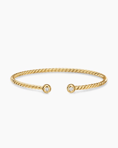 Womens Micro Cablespira Flex Round Bracelet in 18K Yellow Gold with Diamonds, 2.6mm
