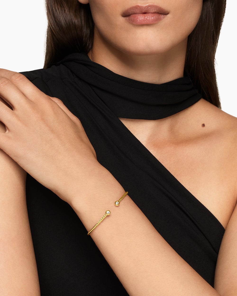 Womens Micro Cablespira Flex Round Bracelet in 18K Yellow Gold with Diamonds, 2.6mm
