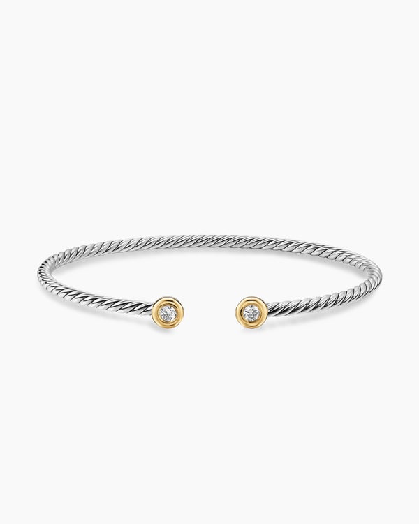 Micro Cable Flex Round Bracelet in Sterling Silver with 14K Yellow Gold and Diamonds, 2.6mm
