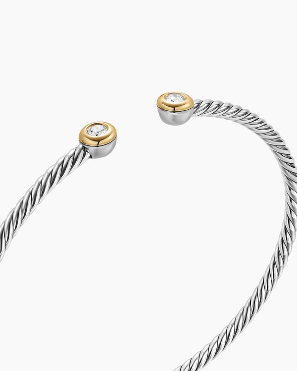 Micro Cable Flex Round Bracelet in Sterling Silver with 14K Yellow Gold and Diamonds, 2.6mm