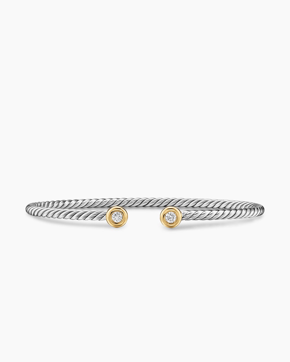 Womens Micro Cable Flex Round Bracelet in Sterling Silver with 14K Yellow Gold and Diamonds, 2.6mm