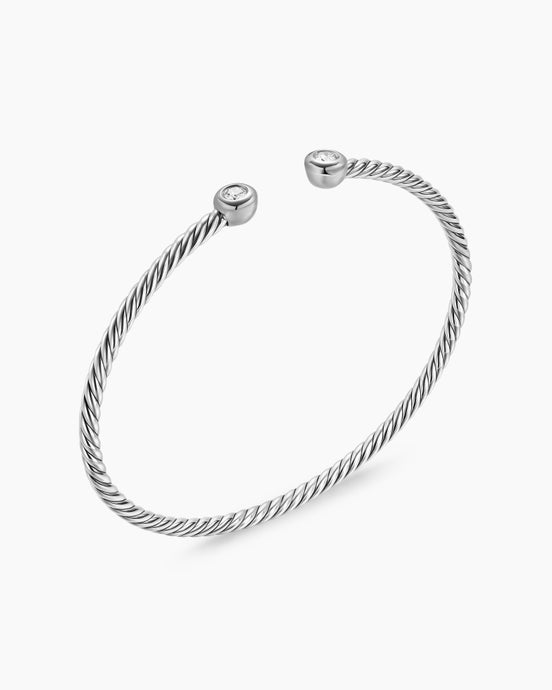 Micro Cable Flex® Round Bracelet in Sterling Silver with Diamonds, 2.6mm