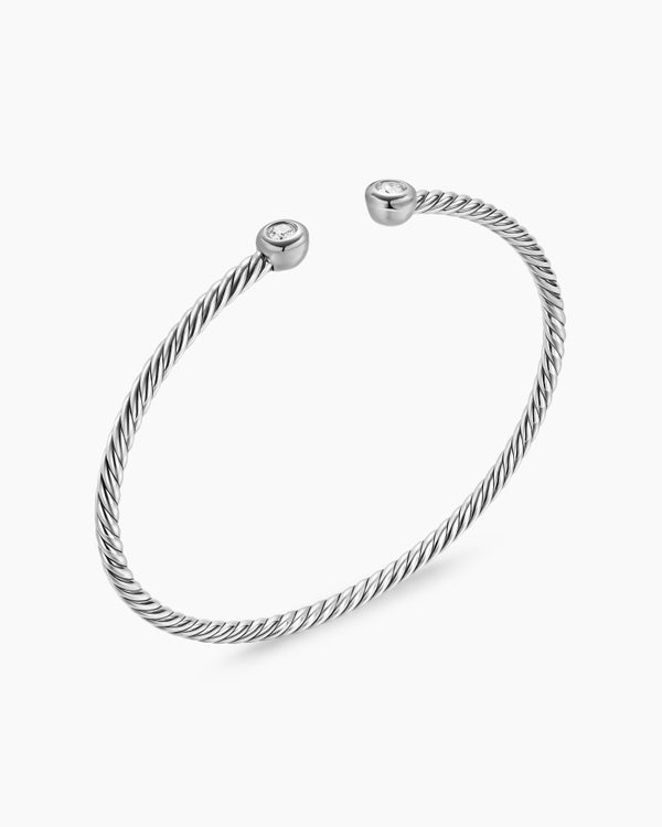Micro Cable Flex Round Bracelet in Sterling Silver with Diamonds, 2.6mm