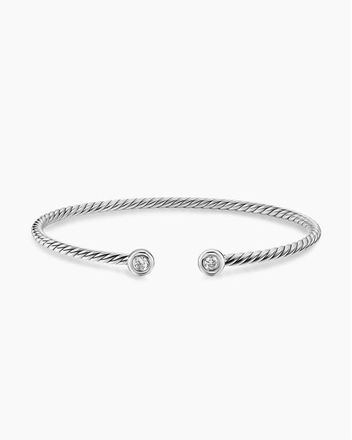 Womens Micro Cable Flex® Round Bracelet in Sterling Silver with Diamonds, 2.6mm