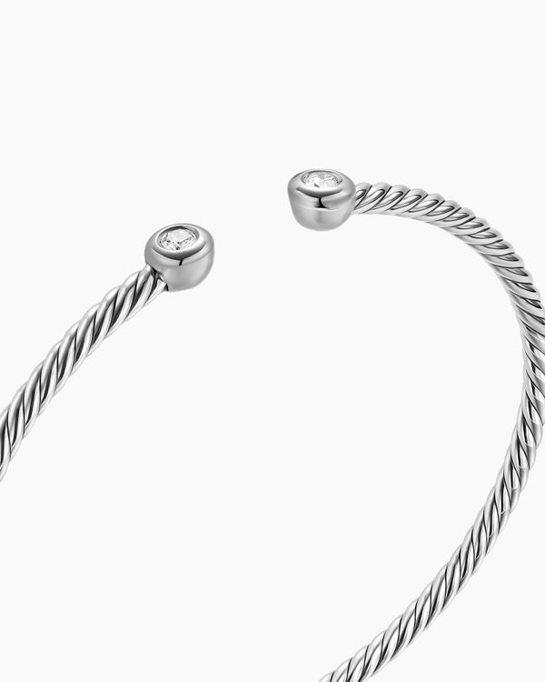 Micro Cable Flex Round Bracelet in Sterling Silver with Diamonds, 2.6mm