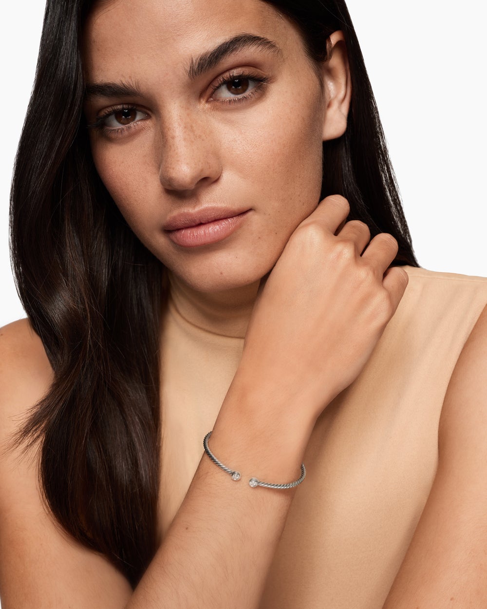 Womens Micro Cable Flex® Round Bracelet in Sterling Silver with Diamonds, 2.6mm