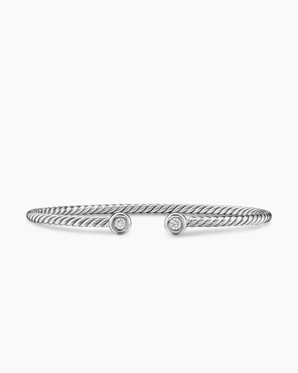 Micro Cable Flex Round Bracelet in Sterling Silver with Diamonds, 2.6mm