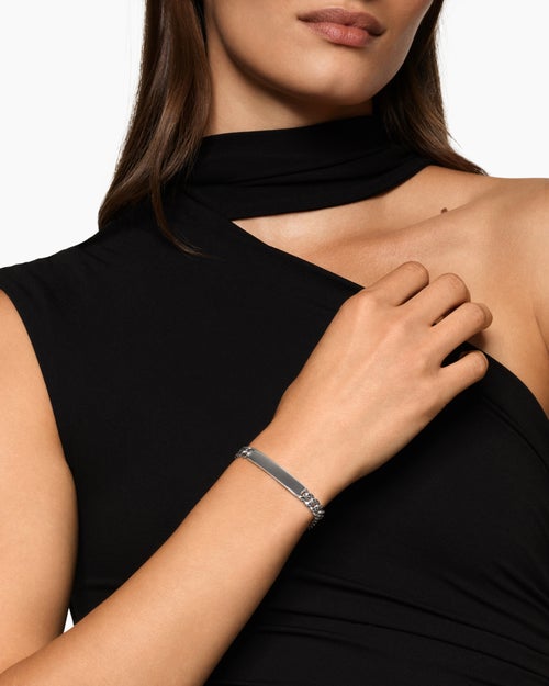 Womens Curb Chain ID Bracelet in Sterling Silver, 7mm