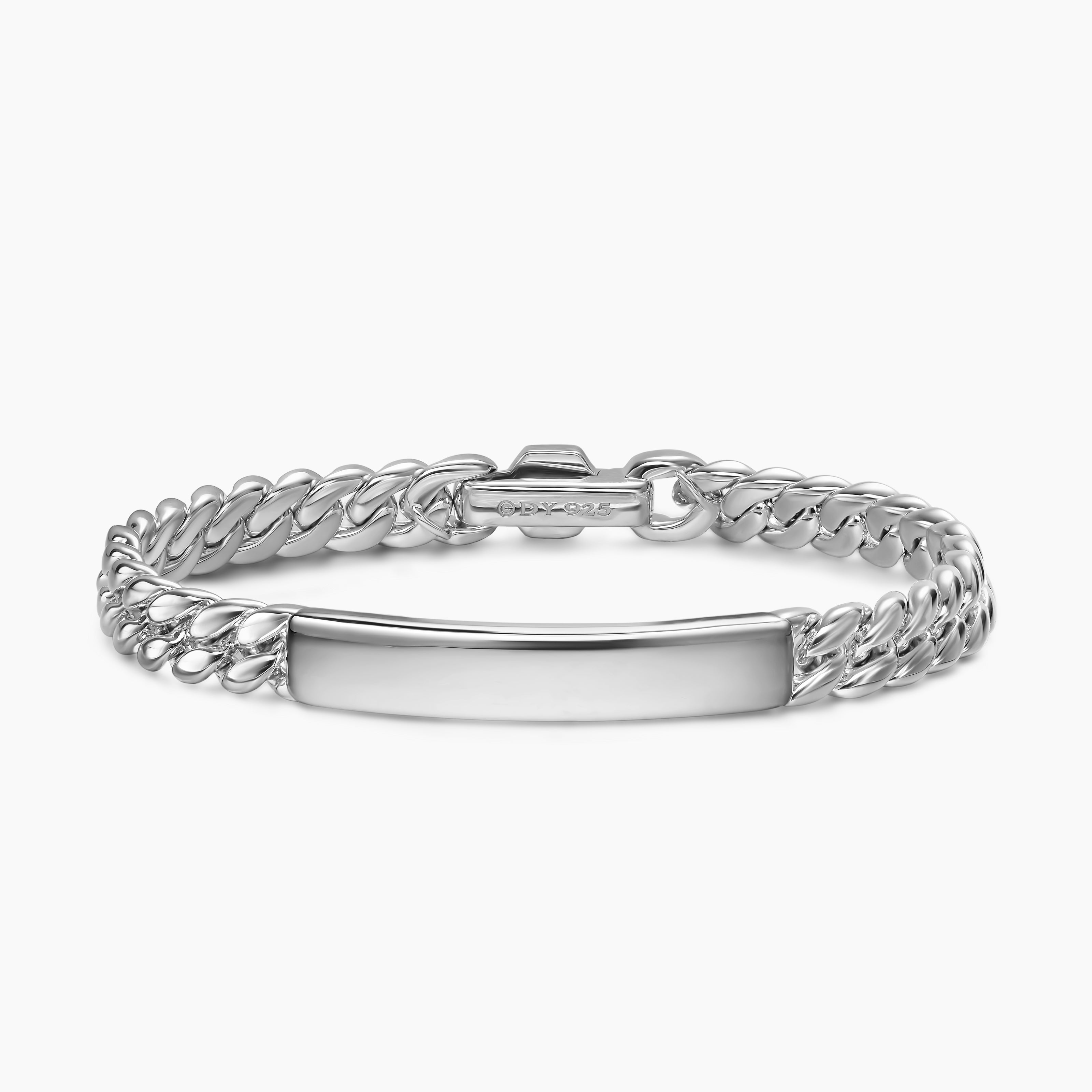 Womens Curb Chain ID Bracelet in Sterling Silver, 7mm