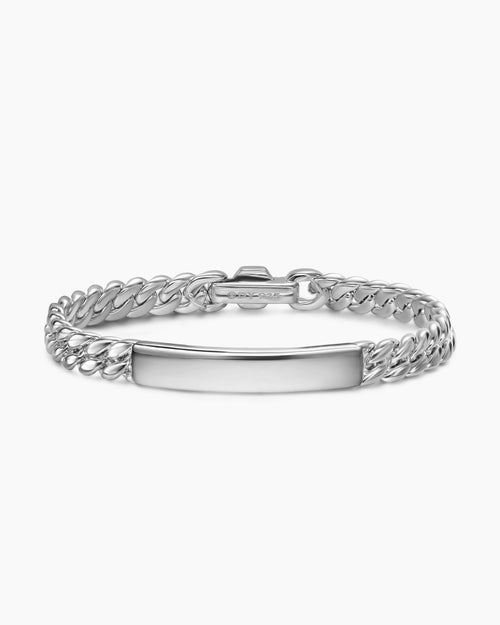 Womens Curb Chain ID Bracelet in Sterling Silver, 7mm