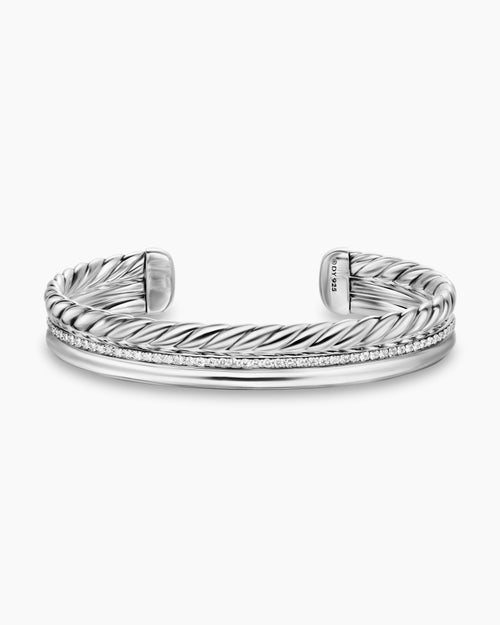 Womens DY Mercer® Three Row Cuff Bracelet in Sterling Silver with Diamonds, 10.4mm