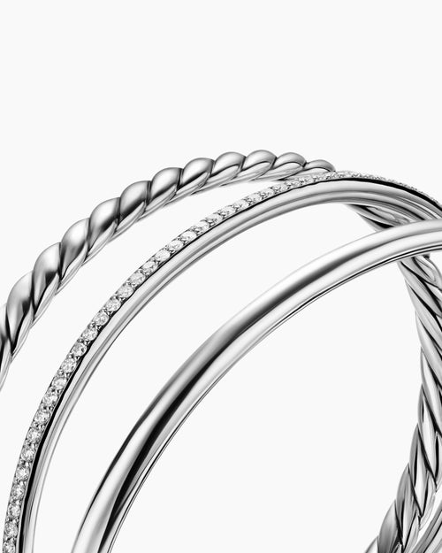 Womens DY Mercer® Three Row Cuff Bracelet in Sterling Silver with Diamonds, 10.4mm