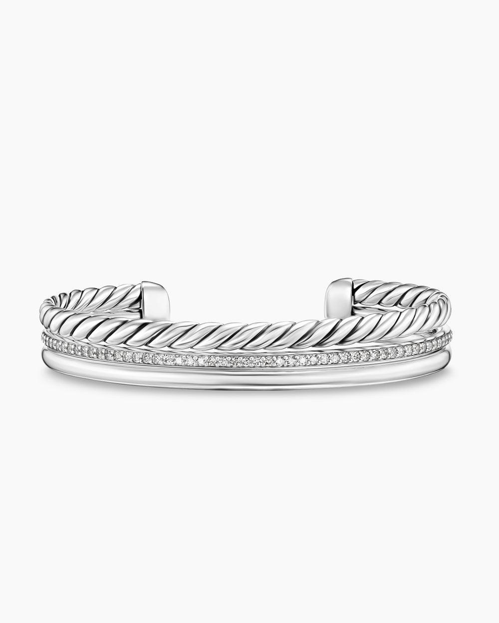Womens DY Mercer Three Row Cuff Bracelet in Sterling Silver with Diamonds, 10.4mm