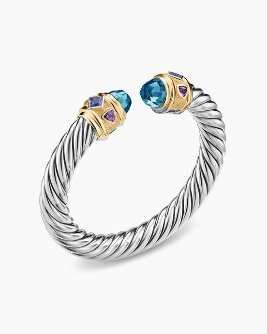 Renaissance® Cable Flex® Bracelet in Sterling Silver with 14K Yellow Gold, Hampton Blue Topaz, Iolite and Amethyst, 9mm