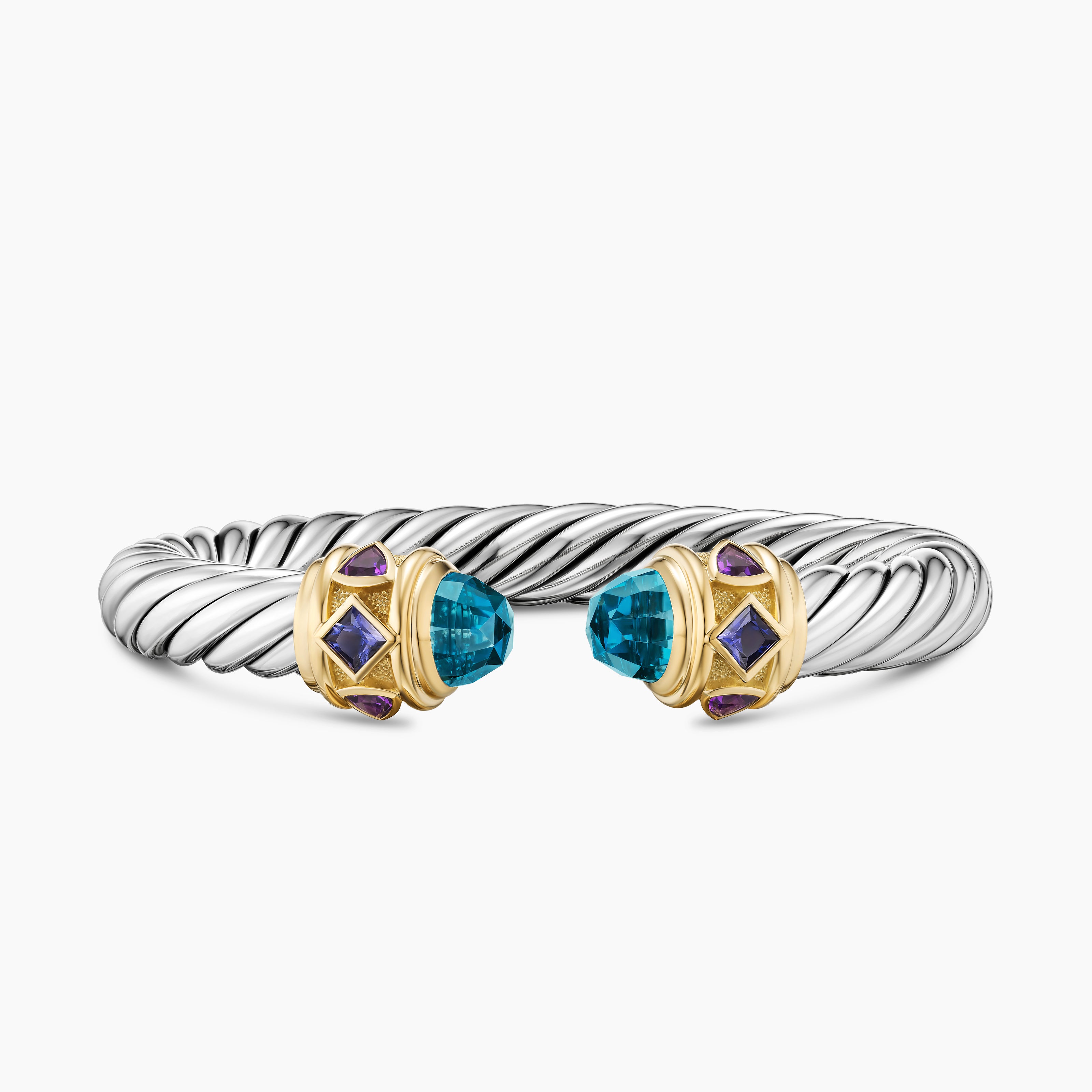 Womens Renaissance Cable Flex Bracelet in Sterling Silver with 14K Yellow Gold, 9mm