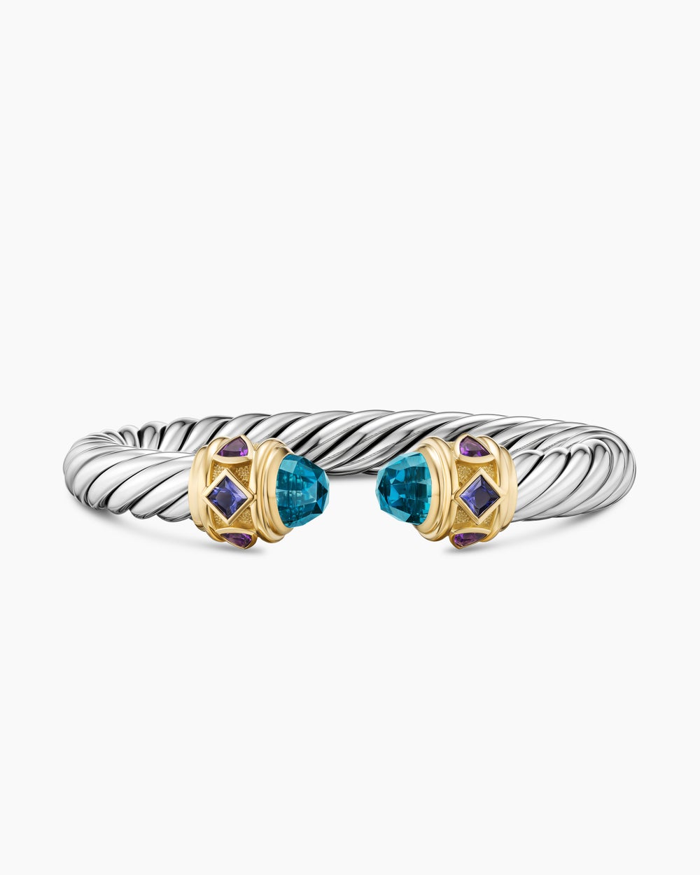 Womens Renaissance Cable Flex Bracelet in Sterling Silver with 14K Yellow Gold, 9mm