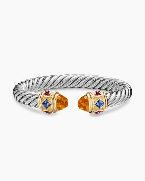 Womens Renaissance Cable Flex Bracelet in Sterling Silver with 14K Yellow Gold, 9mm