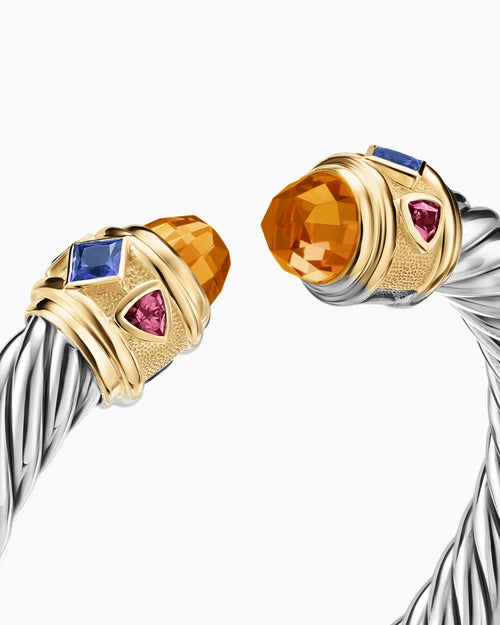 Womens Renaissance Cable Flex Bracelet in Sterling Silver with 14K Yellow Gold, 9mm