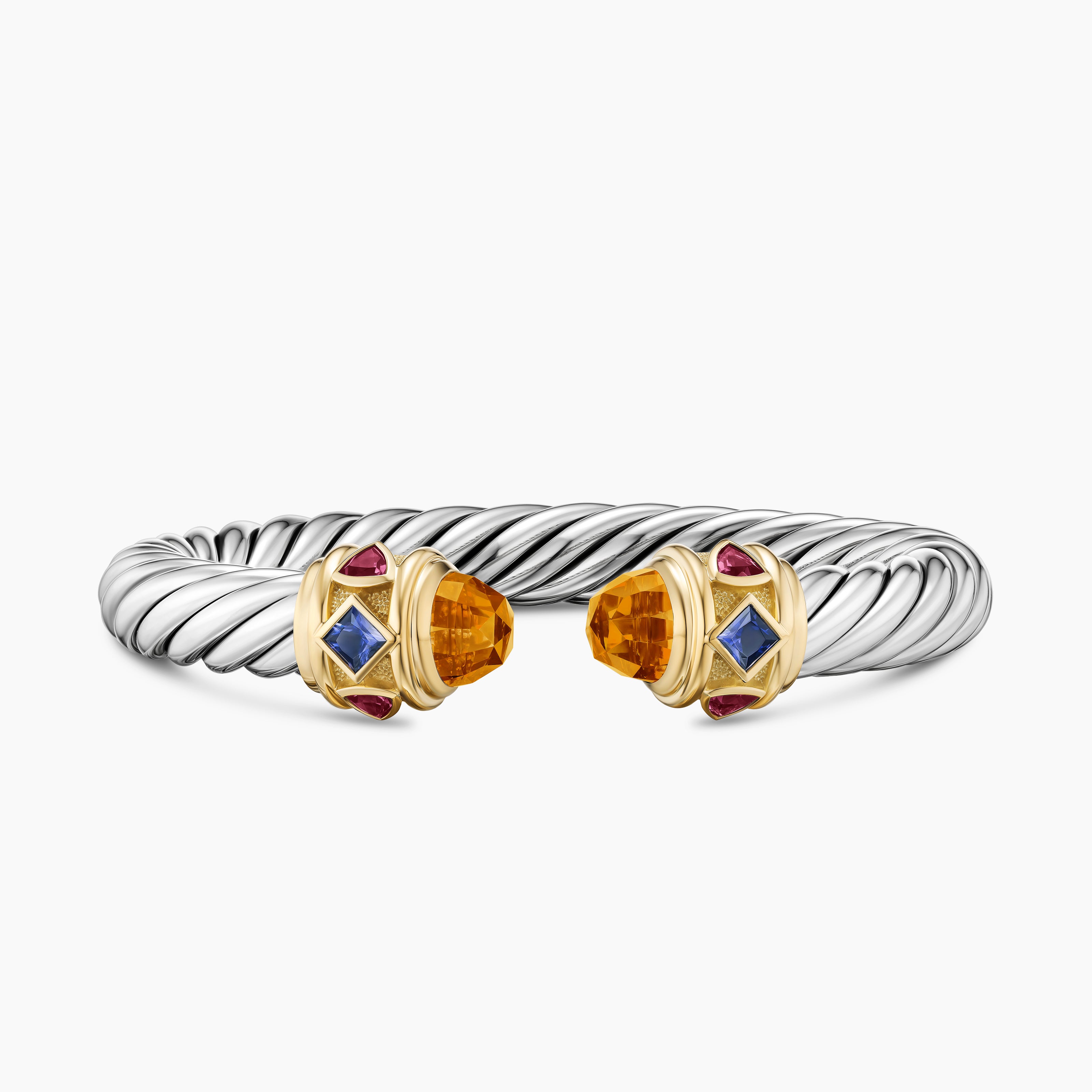 Womens Renaissance Cable Flex Bracelet in Sterling Silver with 14K Yellow Gold, 9mm