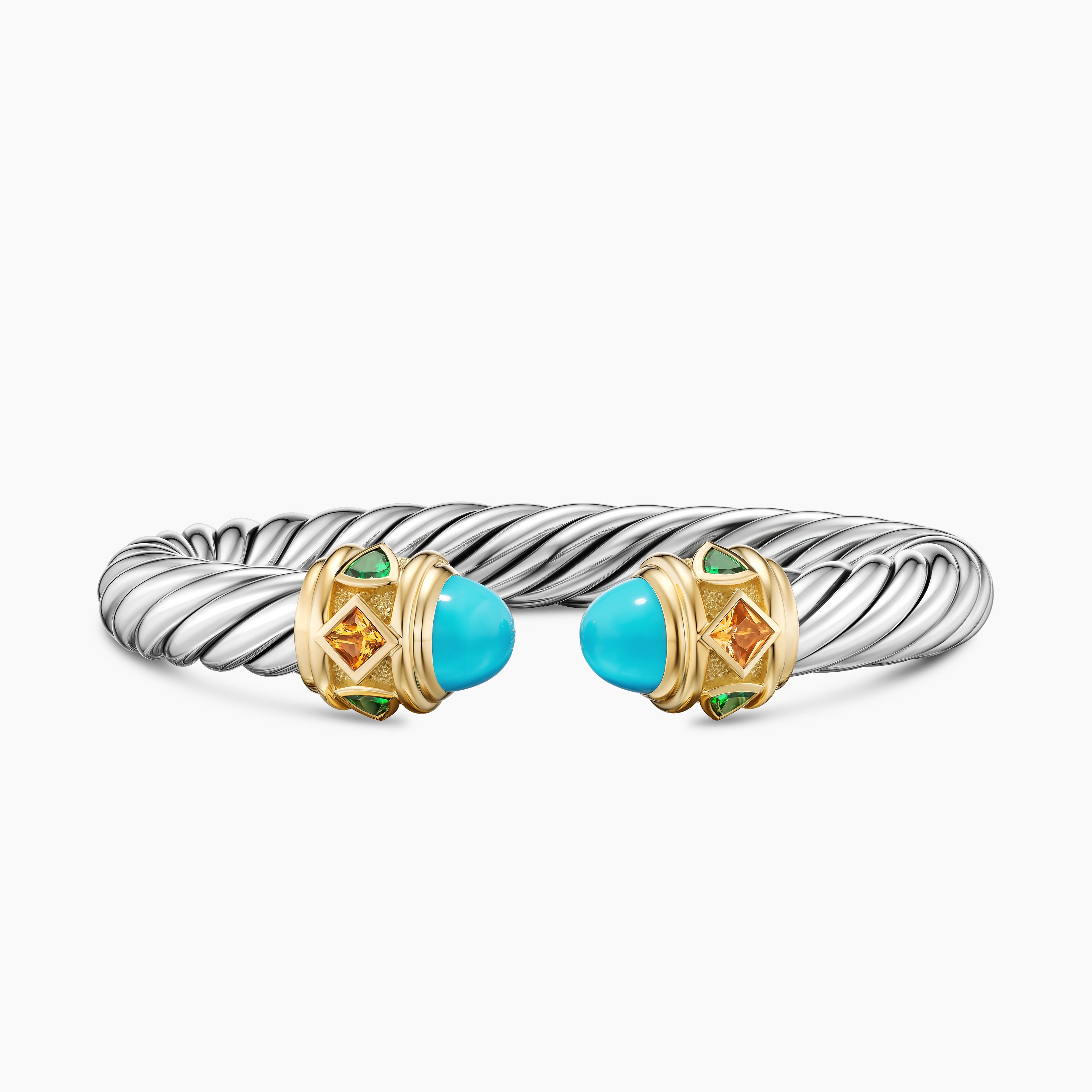 Womens Renaissance Cable Flex Bracelet in Sterling Silver with 14K Yellow Gold, 9mm
