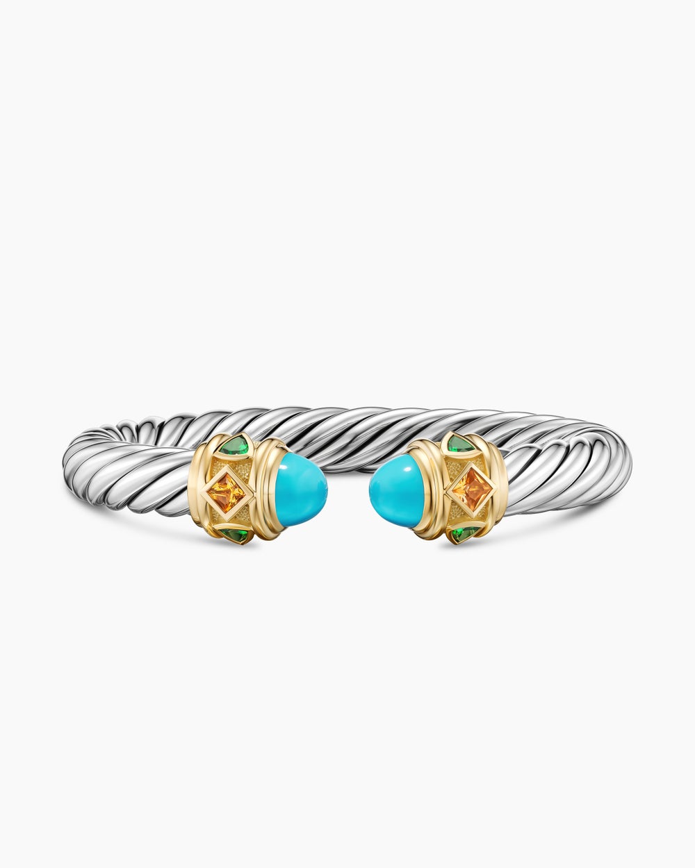 Womens Renaissance Cable Flex Bracelet in Sterling Silver with 14K Yellow Gold, 9mm