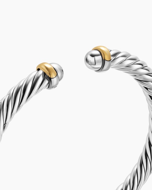 Womens Cable Flex Bracelet in Sterling Silver with 14ct Yellow Gold, 6mm
