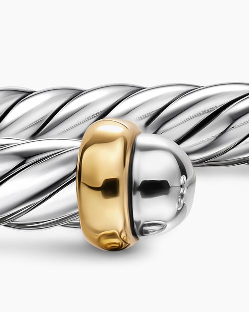 Womens Cable Flex Bracelet in Sterling Silver with 14ct Yellow Gold, 6mm