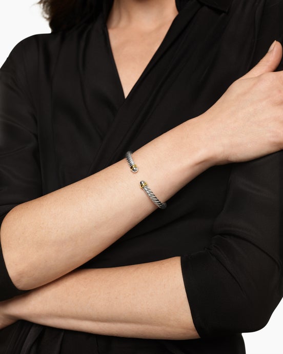 Cable Flex® Bracelet in Sterling Silver with 14ct Yellow Gold, 6mm