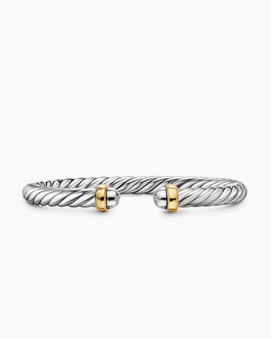 Cable Flex® Bracelet in Sterling Silver with 14ct Yellow Gold, 6mm