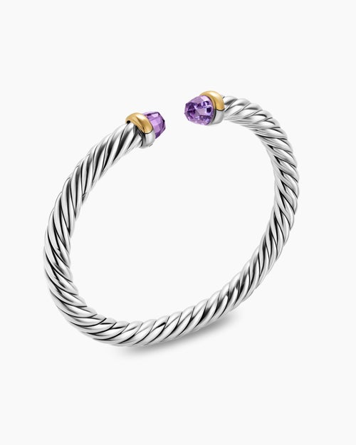 Womens Cable Flex® Bracelet in Sterling Silver with 14K Yellow Gold and Amethyst, 6mm