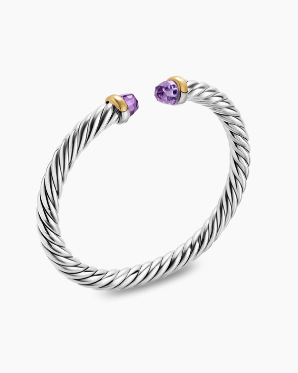 Cable Flex® Bracelet in Sterling Silver with 14K Yellow Gold and Amethyst, 6mm