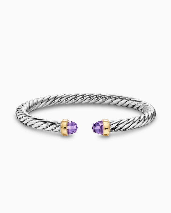Bracelet Cable Flex® en argent massif avec or jaune 14 carats et améthyste, 6 mm