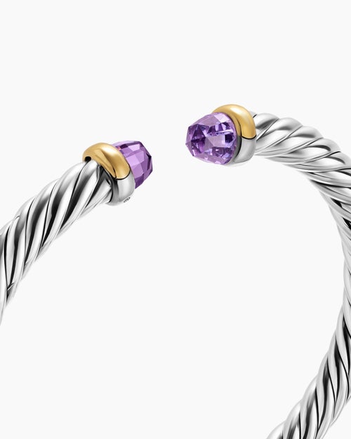 Womens Cable Flex® Bracelet in Sterling Silver with 14K Yellow Gold and Amethyst, 6mm