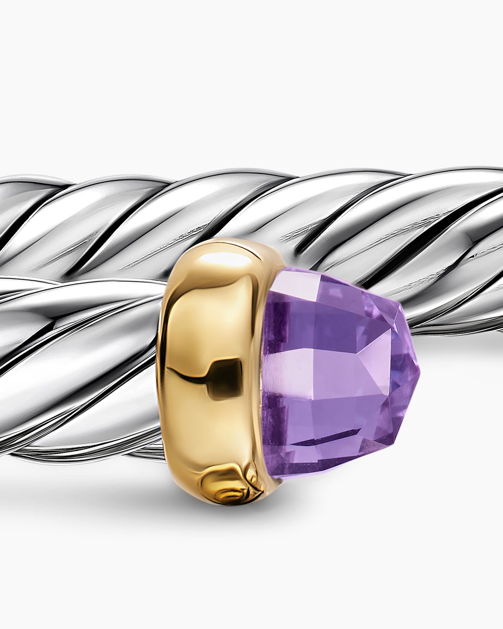 Womens Cable Flex® Bracelet in Sterling Silver with 14K Yellow Gold and Amethyst, 6mm