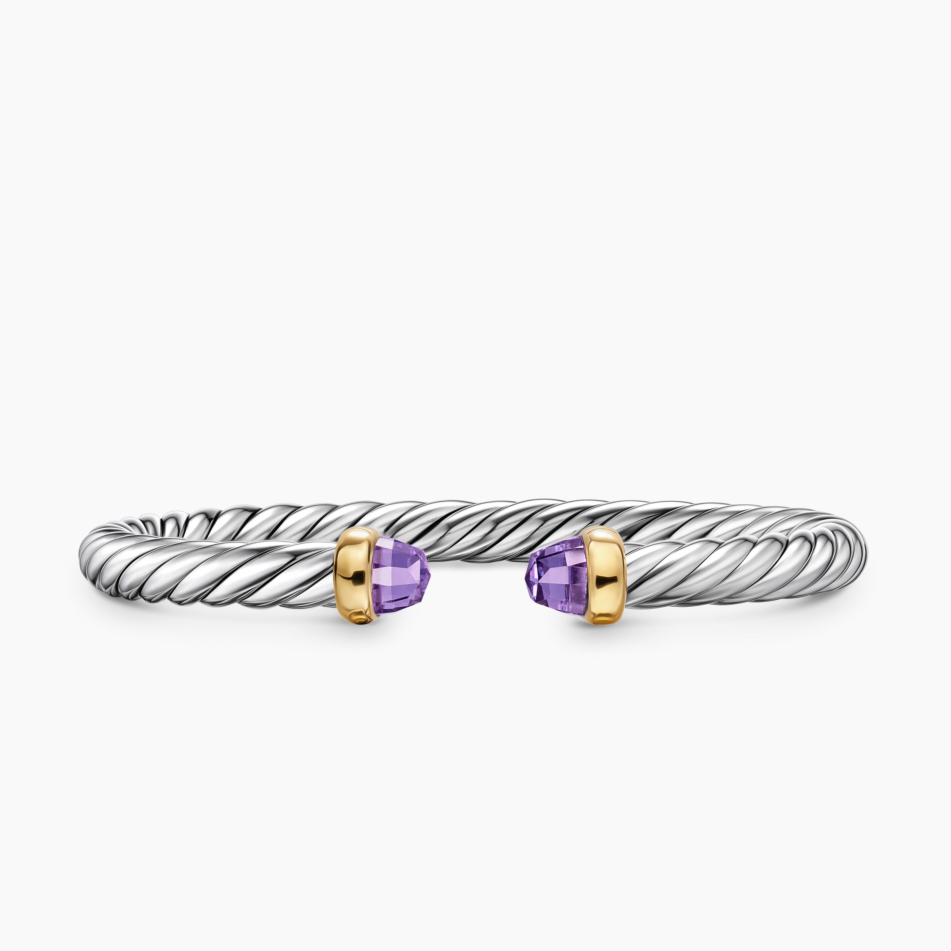 Womens Cable Flex&reg; Bracelet in Sterling Silver with 14K Yellow Gold and Amethyst, 6mm