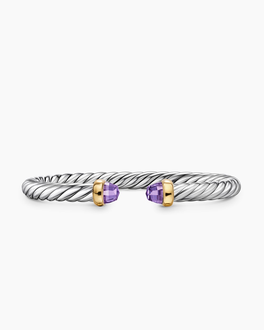 Womens Cable Flex® Bracelet in Sterling Silver with 14K Yellow Gold and Amethyst, 6mm