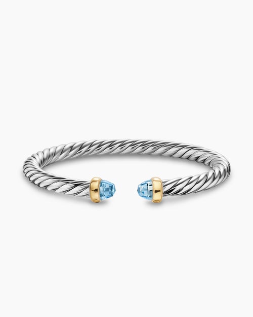Womens Cable Flex Bracelet in Sterling Silver with 14K Yellow Gold, 6mm