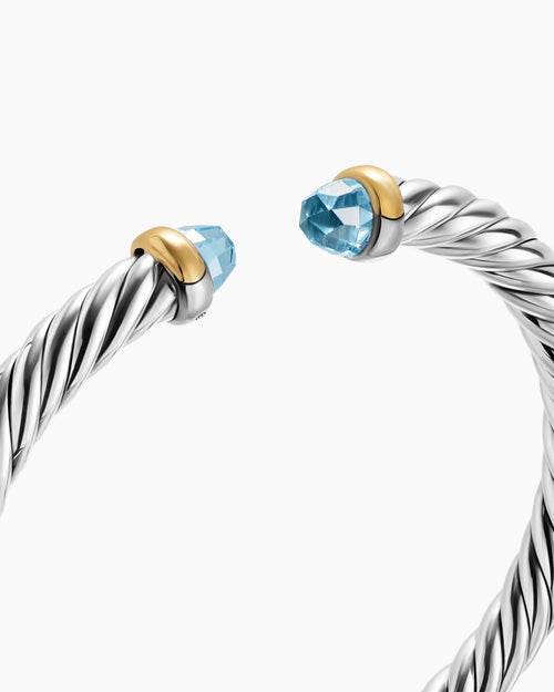 Womens Cable Flex Bracelet in Sterling Silver with 14K Yellow Gold, 6mm