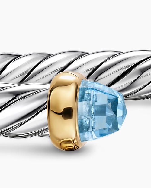 Womens Cable Flex Bracelet in Sterling Silver with 14K Yellow Gold, 6mm
