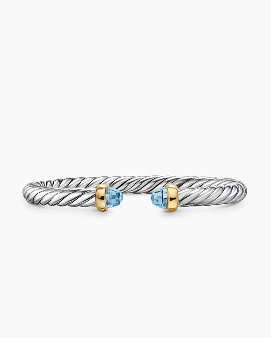 Cable Flex® Bracelet in Sterling Silver with 14K Yellow Gold and Blue Topaz, 6mm
