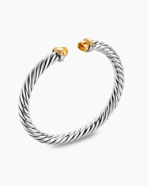 Womens Cable Flex Bracelet in Sterling Silver with 14K Yellow Gold, 6mm