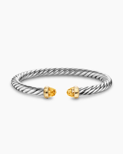 Womens Cable Flex Bracelet in Sterling Silver with 14K Yellow Gold, 6mm