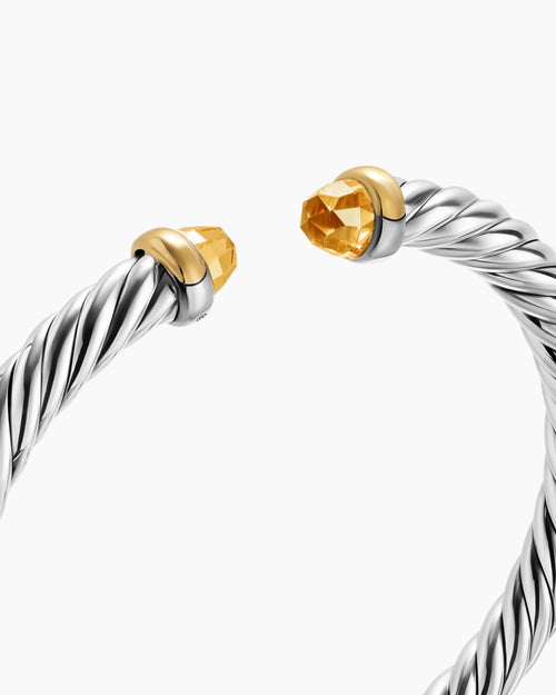 Womens Cable Flex Bracelet in Sterling Silver with 14K Yellow Gold, 6mm